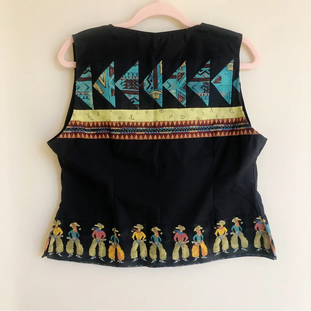 Handcrafted Quilted Folk Art Vest Patchwork Art to Wear Cowboy Western - Picture 4 of 7